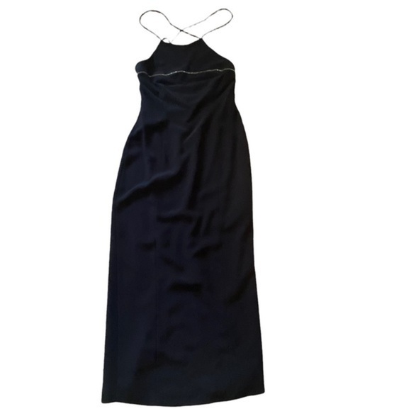 Tahari Black Satin Rhinestone Spaghetti Strap Maxi Cocktail Evening Dres… - Picture 1 of 15